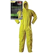 Venom Steel Disposable Chemical Splash Industrial Coverall, Hooded, Elastic Wrist and Ankles, Yel...