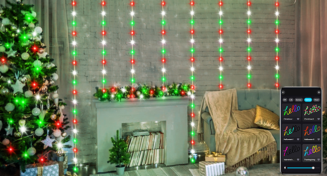 Smart Curtain Lights RGBIC Color Changing Curtain Lights with Music Sync APP Remote Control