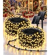 OZS 2 Pack 240 LED Solar String Lights Outdoor Waterproof, Warm White | 8 Lighting Modes, Memory ...
