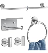 5 Pieces Bathroom Hardware Set Brushed Nickel Towel Bar Set Round Towel Holder Set Upgraded Paper...