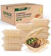 Clamshell To Go Containers 50 Pack-8"x6" Plant-based Take Out Containers with Lids Disposable Foo...