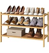 kiplant 3-Tier Shoe Rack for Closet, Bamboo Wood Shoe Rack for Indoor & Outdoor, Stackable Shoe O...
