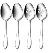 E-far Serving Spoons, 4-Piece Stainless Steel Serving Utensils Set - Solid Spoons x 2, Slotted Sp...