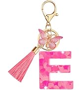 Suweibuke Colourful Cute Initial Letter Keychains for Women Girls with Tassel Butterfly, Charm fo...
