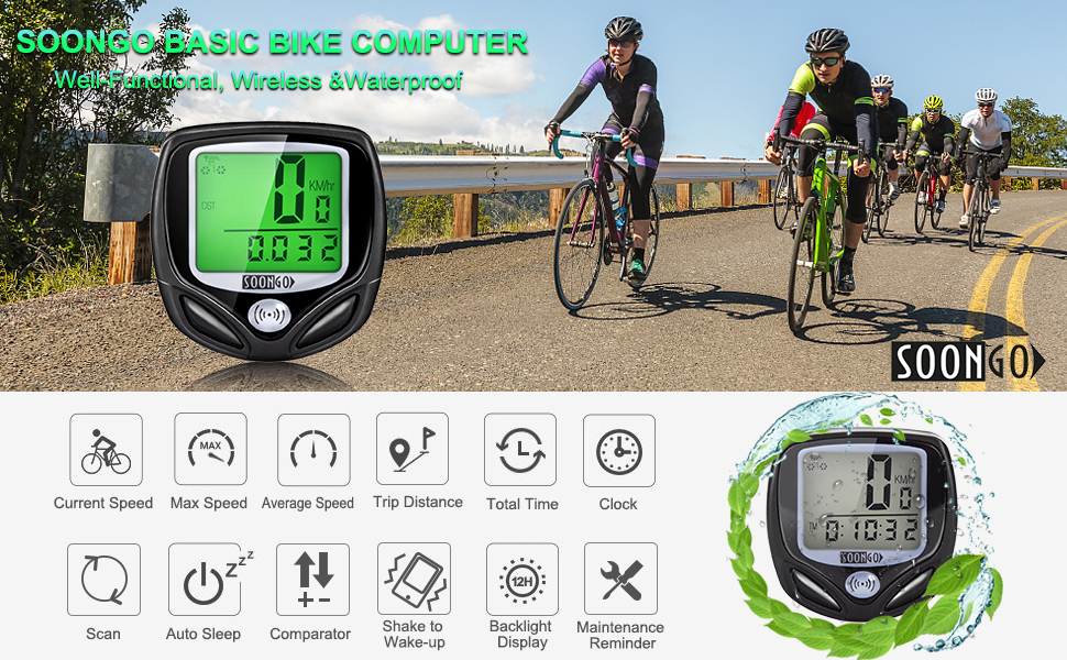 SOONGO basic bike computer,well-functional, wireless & waterproof