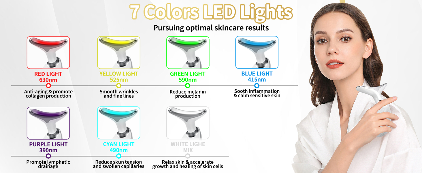 Face and Neck Beauty Device with 7 Color LED for Home Use