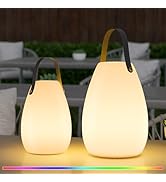 uuffoo Portable Outdoor Table Lamp, Dimmable Cordless Lamp with Remote and 7 RGB Colors IP44 Wate...