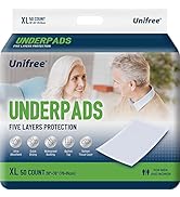 Unifree Disposable Underpads, Bed Pads, Incontinence Pad, Super Absorbent, 50 Count, Blue (XL 30x...