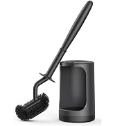 HAMITOR Toilet Bowl Brush Holder Set: Curved Design with Holder for Deep Cleaning Under Rim - Com...