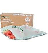 Compostic Home Compostable Resealable Gallon Bags (10.5"x10.5"), Microwave & Freezer Safe, Organi...