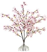 Uieke 3PCS Lighted Cherry Blossom Branches, 30in Artificial Cherry Blossom Flowers with 60 LED Li...