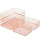 Hacaroa 4 Pack Rose Gold Wire Mesh Basket, Metal Desk Drawer Organizer Desktop Holder Tray for Co...