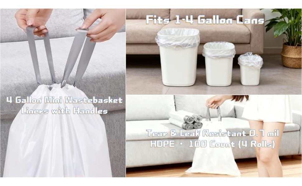 4 gallon trash bag size chart 17.7x19.7 inch fits small wastebasket, snug fit mini bin liners