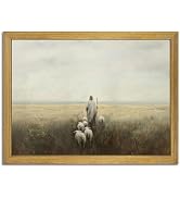Wood Framed Jesus Wall Art, Christian Canvas Wall Decor, Jesus Leaves the 99 Sheep Poster Print P...