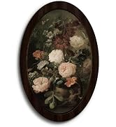 KDHTY Vintage Floral Oval Framed Moody Wall Art Decor,Dark Academia Flower Neutral Wall Art Canva...