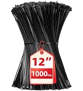 Zip Ties 12 inch, 1000 Pack Black Zip Ties, Self-Locking Nylon Cable Ties with 50 lb Tensile Stre...