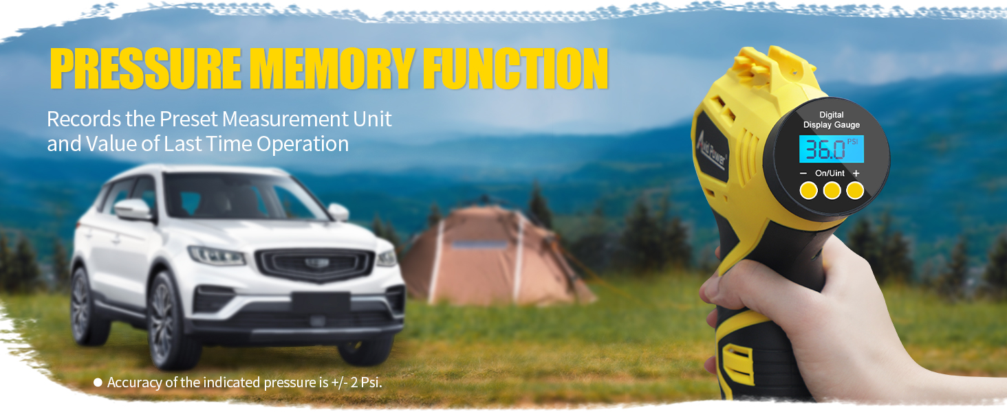 Cordless tire inflator with pressure memory function