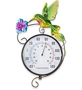Hummingbird Outdoor Thermometer, 42" Metal Garden Stake Outside Thermometer Hanging Wall Waterpro...