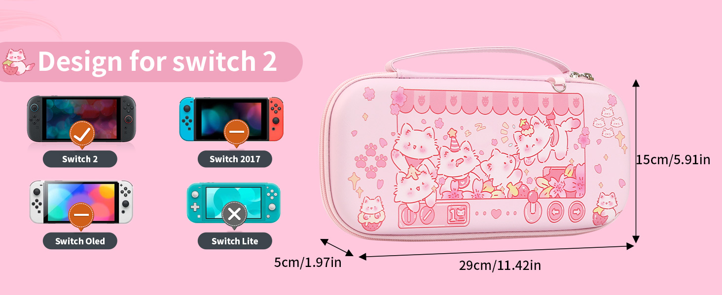 Cute Switch 2 Carrying Case, Kawaii Cat Travel Carry Case with Shoulder Strap