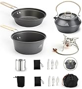 THTYBROS 17pcs Camping Cookware Kit, 0.45Gal Pot, 7inches Pan,0.30Gal Kettle Set with 2 Set Stain...