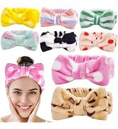 HFZRZFH 8 Pcs Makeup Headband, Soft Flannel Spa Headbands for Women with Bow, Cute Skincare & Fac...