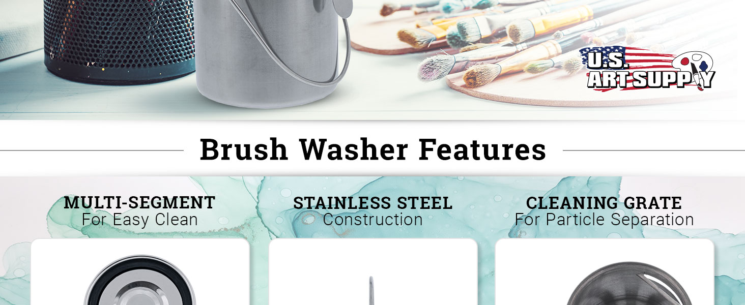 brush washer stainless steel leak proof paint cleaning tank artist studio tool solvent container pro