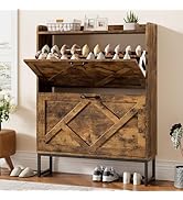 Nicetree Shoe Cabinet Organizer with 2 Flip Drawers, Freestanding Narrow Rack with Metal Legs, Fa...