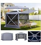 VEVOR Pop up Gazebo Screen Tent, 12 x 12 ft Large 6-Sided Camping Canopy Tent with Removable Top ...
