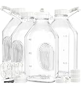 Syntic 4 Pack 2 Qt Glass Milk Bottles with Handle and Airtight Reusable Screw Lids, 1/2 Gal Glass...