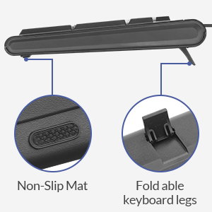 USB Wired Keyboard with Foldable Keyboard legs