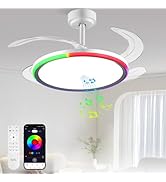 BAYSQUIRREL Slim RGB Retractable Ceiling Fan with Light and APP/Remote Control, 42inch Modern Sma...