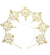 Uonlytech Angel Bridal Gold Halo Headband, Angel Halo Headband Crown Retro Goddess Halo Hair Band...