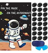 Hooqict Pin The Mask on The Astronaut Space Party Games for Kids Birthday Game Astronaut Solar Sy...