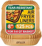 Jofuler Disposable Air Fryer Liners 8 Inch, 125 Pcs Unbleached Parchment Paper for Air Fryer Bask...