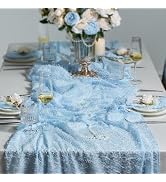 Leetaltree Dazzle Table Runner (Light Blue, 1 Pack) - Luxury Fringe Appliqué Raised Linear Sparkl...