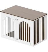 YATINEY 37.4" Dog Crate Furniture Foldable, Assembly-Free Indoor Dog Kennel | Arched Design, Coll...
