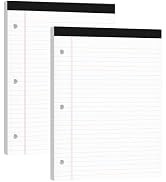 Legal Pads 8.5x11, 50 Sheets/Pack, 2-Pack,3-Hole Punch & Perforated Writing Pads, Wide Ruled Whit...