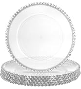 Lawei 6 Pack Round Charger Plates with Bead Rim, 13 Inch Plastic Clear Serving Plates Decor Dinne...