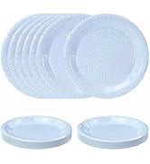 SietDESEO 50 PCS Iridescent Light Blue Paper Plates 7 Inch Dessert Plates Holographic Blue Dispos...