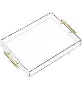 Wymexen Clear Serving Acrylic Tray-(16x12x2 inches) with Gold Handles-Spill Prevention-Sturdy Dec...