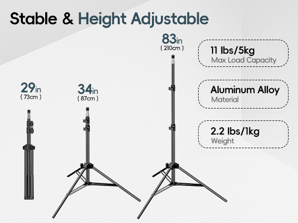 EMART 7 Ft Light Stand Height adjustable 34inch to 83inch Max Load Capacity 11lbs/5KG phone
