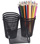 SNOW COOLER Mesh Pencil Holder Metal Pen Cup Black for Desk 6 Pack