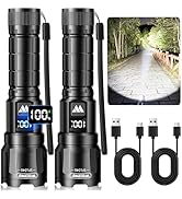 Wdtpro LED Rechargeable Flashlight 2Pack, 3Modes Super Bright High Lumens Flashlights, Zoomable T...
