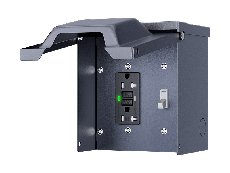 Outdoor Electrical Outlet Box with 20 Amp WRTR GFCI Receptacle and Switch ETL Listed