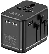URJD 70W GaN Universal Travel Adapter, 4 USB C/A + 2 AC, 200+ Countries | Compact 70W Laptop Fast...