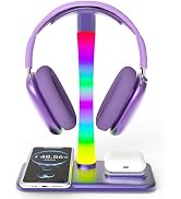 Headphone Stand with Wireless Charger,Gaming Headset Stand with RGB Light Mode,Airpod Max Stand C...