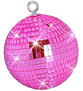 Pink Mirror Disco Ball 6 inch Small Reflects Light Mirror Ball with Hanging Rings for Party Decor...
