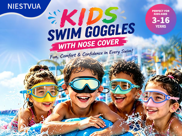 Kids Swim Goggles with Nose Cover for Boys Girls