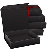5 Pack Black Hard Gift Box with Magnetic Closure Lid 7" x 5" x 1.6" Rectangle Boxes For Gifts Wit...