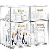 LALOBLUE Clear Stackable Drawer Organizer, 4 Pack Acrylic Storage Drawers with Pull-Out Design, S...